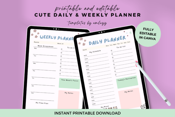 Download Cute Daily &amp; Weekly Planner Template - Premium Bundle