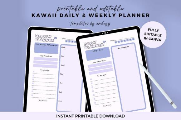 Download Kawaii Aesthetic Weekly &amp; Daily Planner - Premium Resources